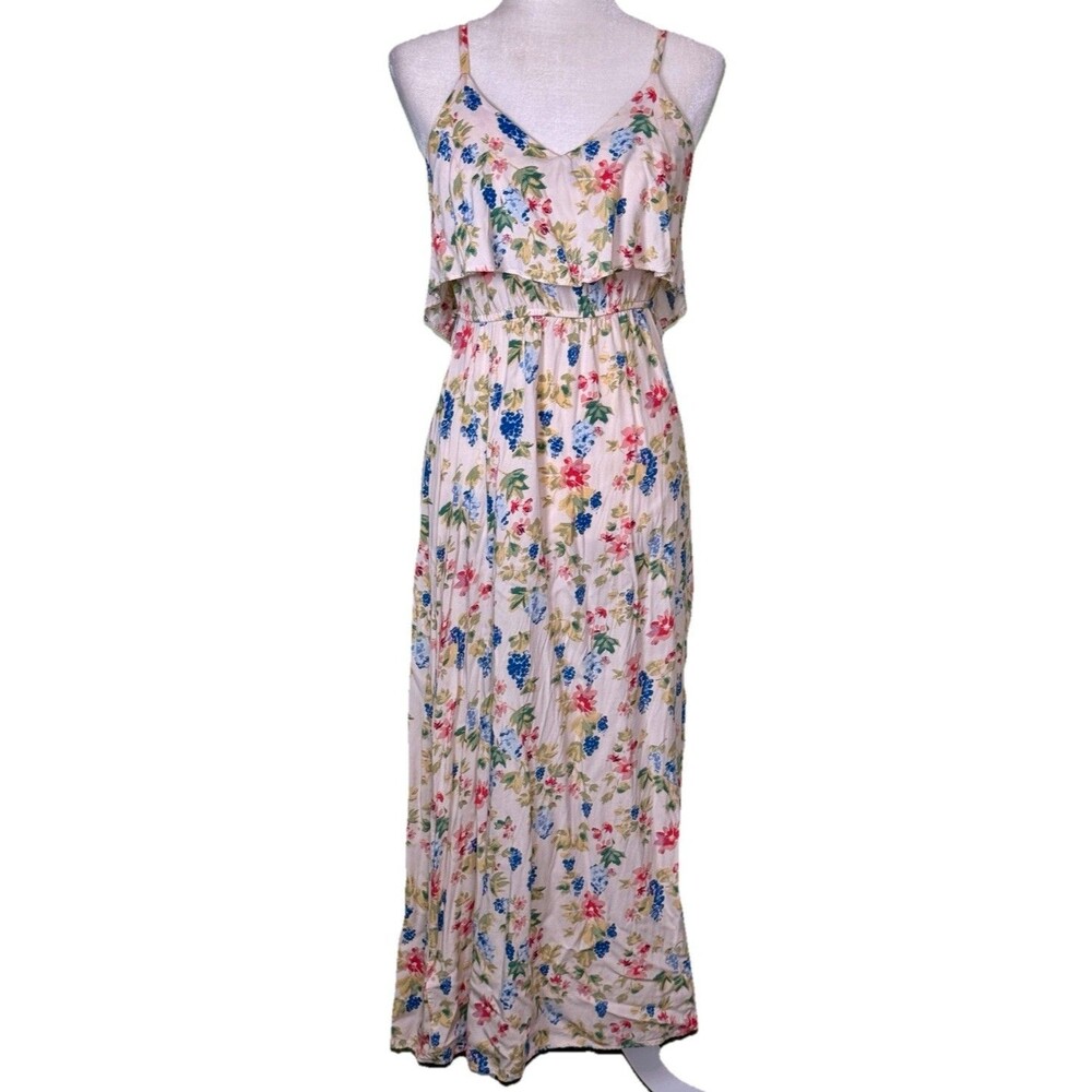 Women’s Floral Maxi Sundress Spaghetti Strap Ruffle Bodice Romantic Bloomcore Sm